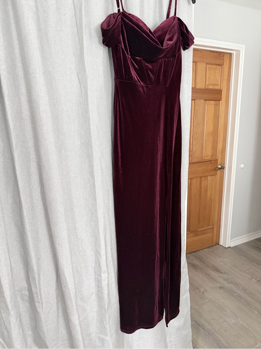 Burgundy Velvet Off-Shoulder Dress